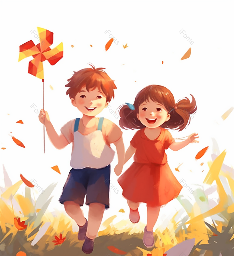 幼儿园放学回家白色背景儿童兄妹同学朋友小朋友孩子风车两人插画,插画/手绘图,插画/手绘图库,插画/手绘图下载,插画/手绘